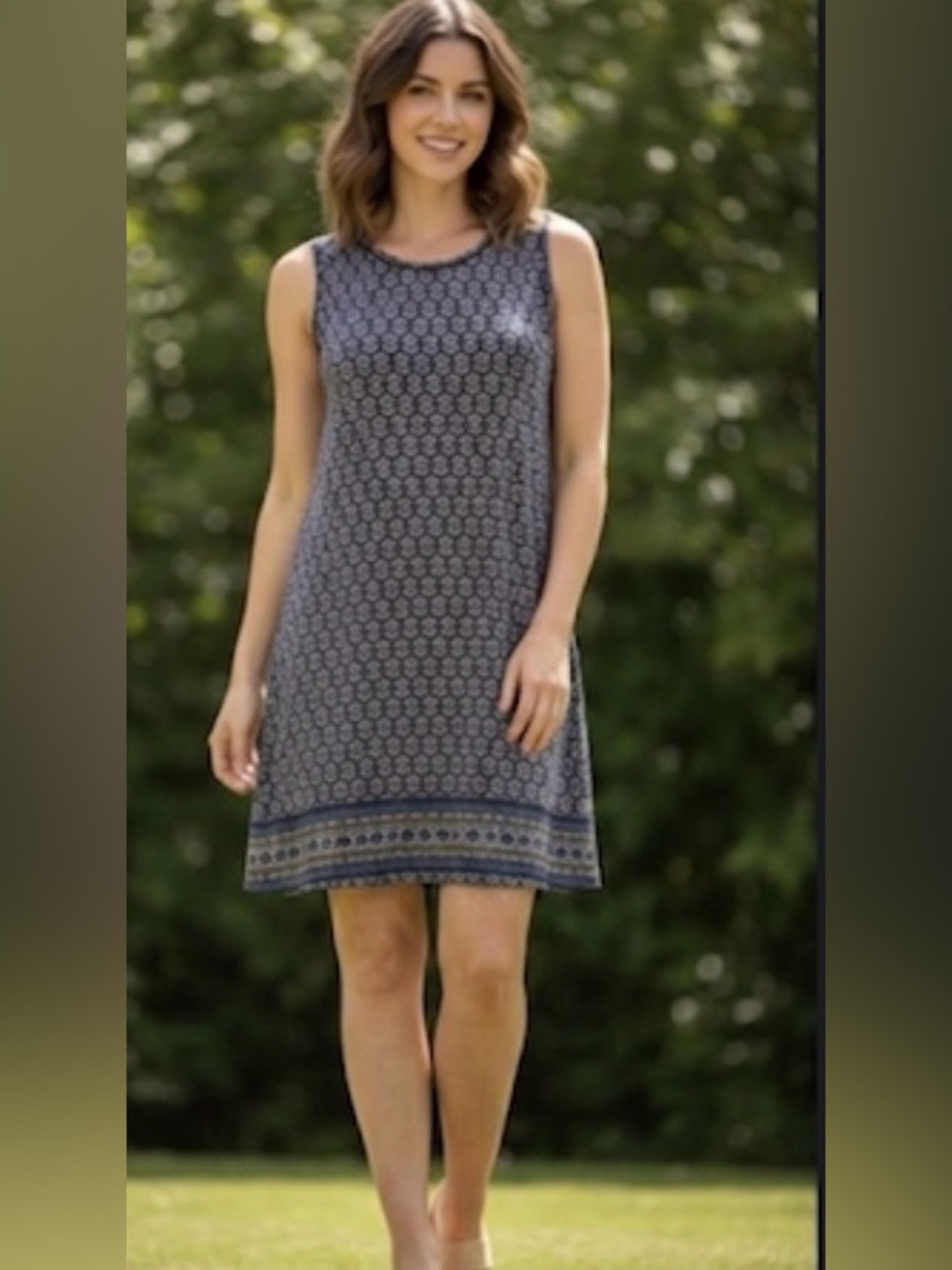 Elegant Blue Patterned Sleeveless Dress
